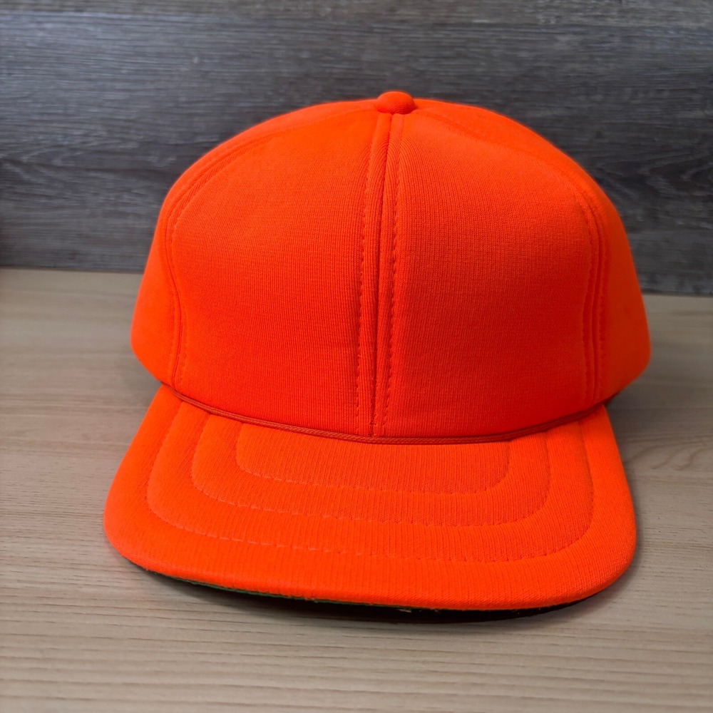 Vintage Hunting Hat Cap Mens Medium Blaze Orange Foam Flip Down Trapper